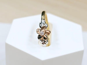 14K Solid Yellow Gold One Flower Ring with CZ