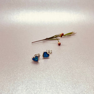 Sterling Silver Synthetic Opal Stud Heart Earrings