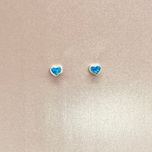 Sterling Silver Synthetic Opal Stud Heart Earrings