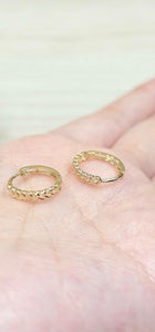 14K Yellow Gold Cuban Link Huggies Hoop Earrings