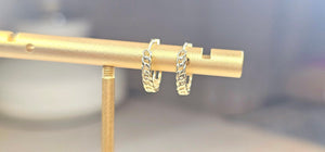 14K Yellow Gold Cuban Link Huggies Hoop Earrings