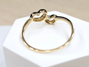 14K Solid Yellow Gold Double Hearts Ring with CZ