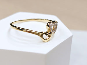 14K Solid Yellow Gold Double Hearts Ring with CZ