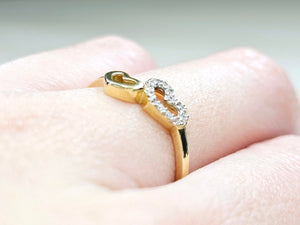 14K Solid Yellow Gold Double Hearts Ring with CZ