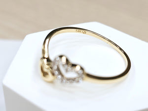 14K Solid Yellow Gold Double Hearts Ring with CZ