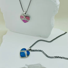 Load image into Gallery viewer, Sterling Silver Synthetic Opal Heart Blue Or Pink Pendant Charm
