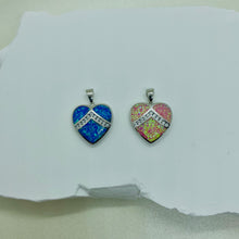 Load image into Gallery viewer, Sterling Silver Synthetic Opal Heart Blue Or Pink Pendant Charm
