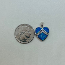 Load image into Gallery viewer, Sterling Silver Synthetic Opal Heart Blue Or Pink Pendant Charm
