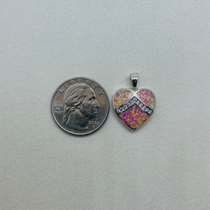 Sterling Silver Synthetic Opal Heart Blue Or Pink Pendant Charm