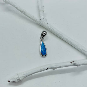 Sterling Silver Synthetic Opal Water Drop Shape Pendant Charm