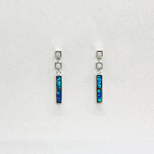 Load image into Gallery viewer, Sterling Silver Synthetic Opal Thin Rectangle Dangling Push Back Earrings
