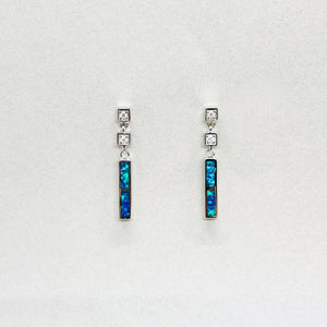 Sterling Silver Synthetic Opal Thin Rectangle Dangling Push Back Earrings