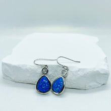 Load image into Gallery viewer, Sterling Silver Synthetic Opal Circle Droplet Dangling Earrings
