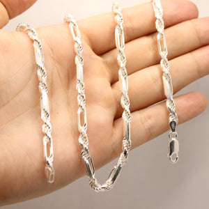 925 Sterling Silver Twisted Milano (4mm~5mm/18"~28") Solid Figarope Chain Necklace