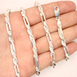 925 Sterling Silver Twisted Milano (4mm~5mm/18"~28") Solid Figarope Chain Necklace