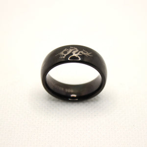 Tungsten Carbide Black Domed Chinese Dragon Silhouette Wedding Band Ring 8mm