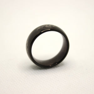 Tungsten Carbide Black Domed Chinese Dragon Silhouette Wedding Band Ring 8mm