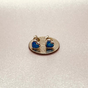 Sterling Silver Synthetic Opal Stud Heart Earrings