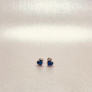 Sterling Silver Synthetic Opal Stud Heart Earrings