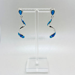 Sterling Silver Synthetic Opal Stud Dangling Earrings