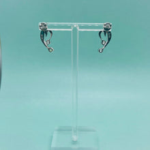 Load image into Gallery viewer, Sterling Silver Synthetic Opal Heart Earrings With 2 Round Stones
