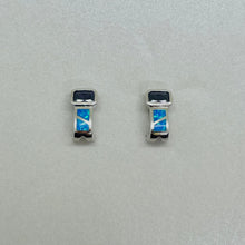 Load image into Gallery viewer, Sterling Silver Synthetic Blue Opal Earrings Emerald Cut Amethyst CZ
