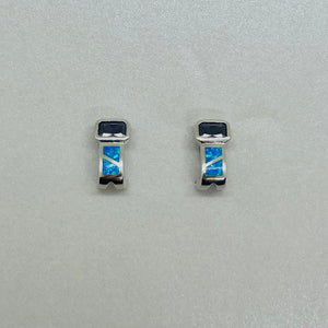 Sterling Silver Synthetic Blue Opal Earrings Emerald Cut Amethyst CZ