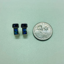 Load image into Gallery viewer, Sterling Silver Synthetic Blue Opal Earrings Emerald Cut Amethyst CZ
