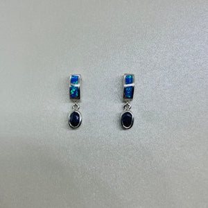 Sterling Silver Synthetic Opal Stud Earrings With Oval Shape