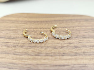 14K Yellow Gold Round Cubic Zirconia Huggies Hoop Earrings