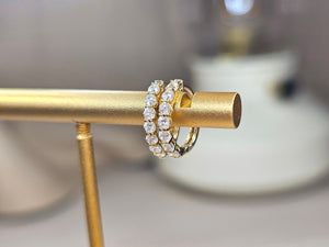 14K Yellow Gold Round Cubic Zirconia Huggies Hoop Earrings