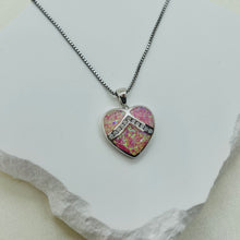 Load image into Gallery viewer, Sterling Silver Synthetic Opal Heart Blue Or Pink Pendant Charm
