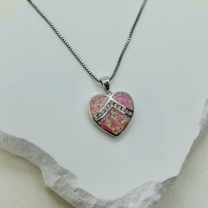 Sterling Silver Synthetic Opal Heart Blue Or Pink Pendant Charm