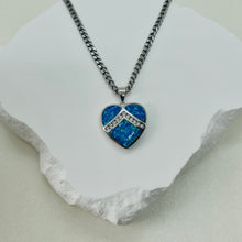 Load image into Gallery viewer, Sterling Silver Synthetic Opal Heart Blue Or Pink Pendant Charm
