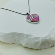 Load image into Gallery viewer, Sterling Silver Synthetic Opal Heart Blue Or Pink Pendant Charm
