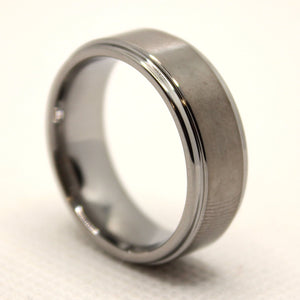 Tungsten Carbide Flat Center Satin Finish Recessed Edges Wedding Band Ring 8mm