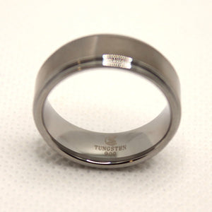 Tungsten Carbide Flat Center Satin Finish Recessed Edges Wedding Band Ring 8mm