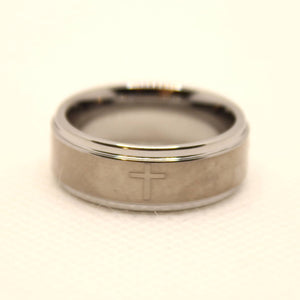 Tungsten Carbide Cross Satin Finish Recessed Edges Wedding Band Ring 8mm