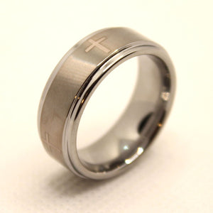 Tungsten Carbide Cross Satin Finish Recessed Edges Wedding Band Ring 8mm