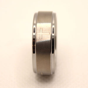 Tungsten Carbide Cross Satin Finish Recessed Edges Wedding Band Ring 8mm