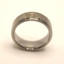 Load image into Gallery viewer, Tungsten Carbide Cross Satin Finish Recessed Edges Wedding Band Ring 8mm
