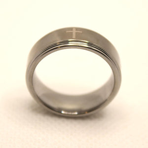 Tungsten Carbide Cross Satin Finish Recessed Edges Wedding Band Ring 8mm