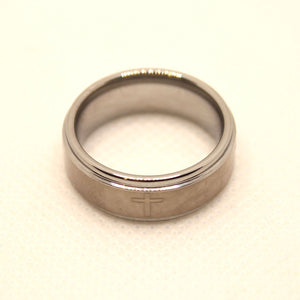 Tungsten Carbide Cross Satin Finish Recessed Edges Wedding Band Ring 8mm