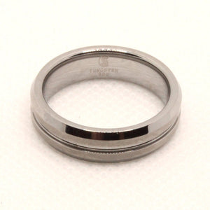 Tungsten Carbide Groove Center Satin Finish Beveled Edges Wedding Band Ring 6mm