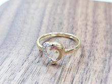 Load image into Gallery viewer, 14K Solid Yellow Gold Dolphin Heart Ring with CZ
