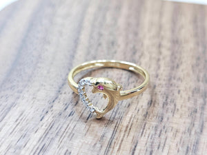 14K Solid Yellow Gold Dolphin Heart Ring with CZ