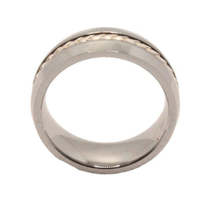 Tungsten Carbide Sterling Silver Rope Inlay Beveled Edges Wedding Band Ring 8mm