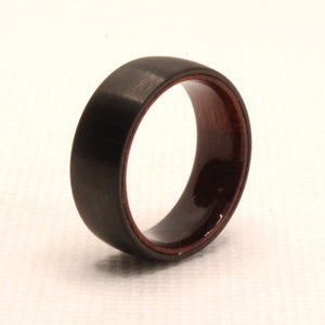 Tungsten Carbide Flat Dark Gray Brushed Finish Inner Wood Wedding Band Ring 8mm