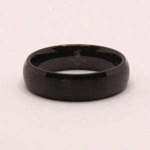 Tungsten Carbide Short Smooth Black Domed Brushed Finish Wedding Band Ring 6mm