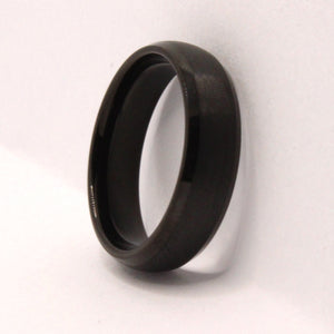 Tungsten Carbide Short Smooth Black Domed Brushed Finish Wedding Band Ring 6mm